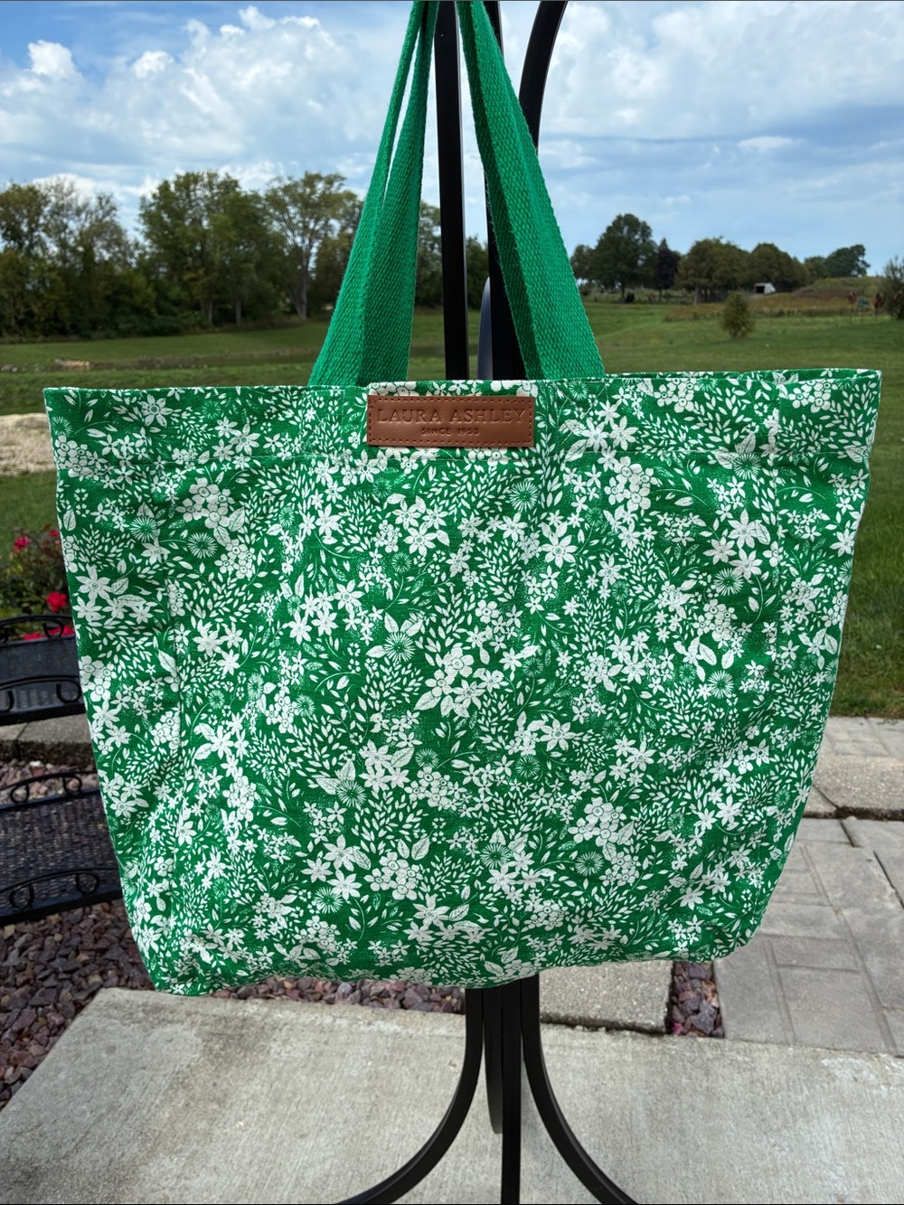 Laura Ashley Green and White Floral Tote